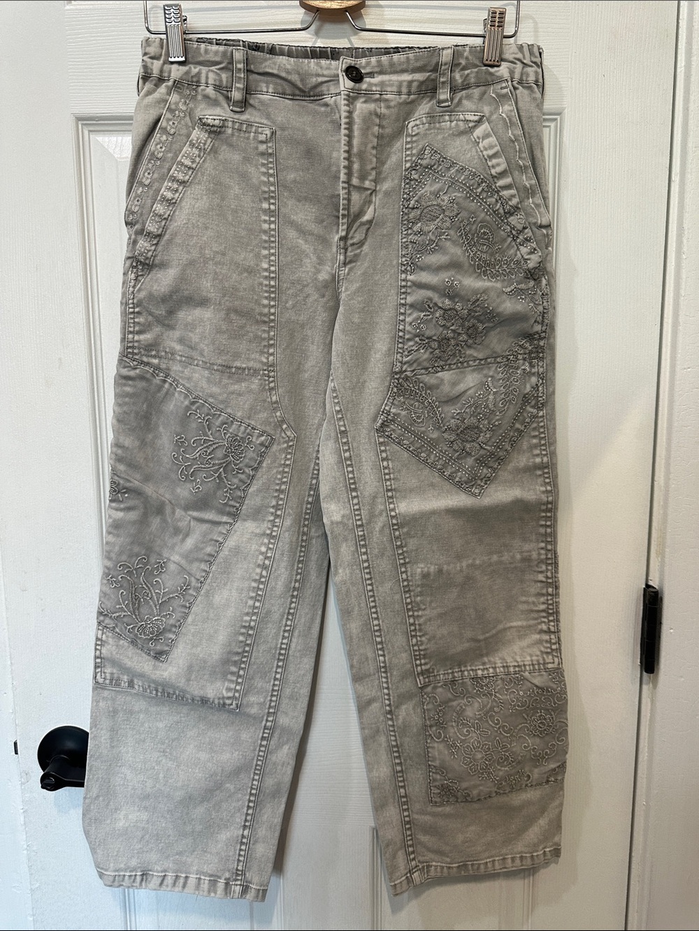 Pilcro Light Gray Cotton-Blend Pants with Button Front